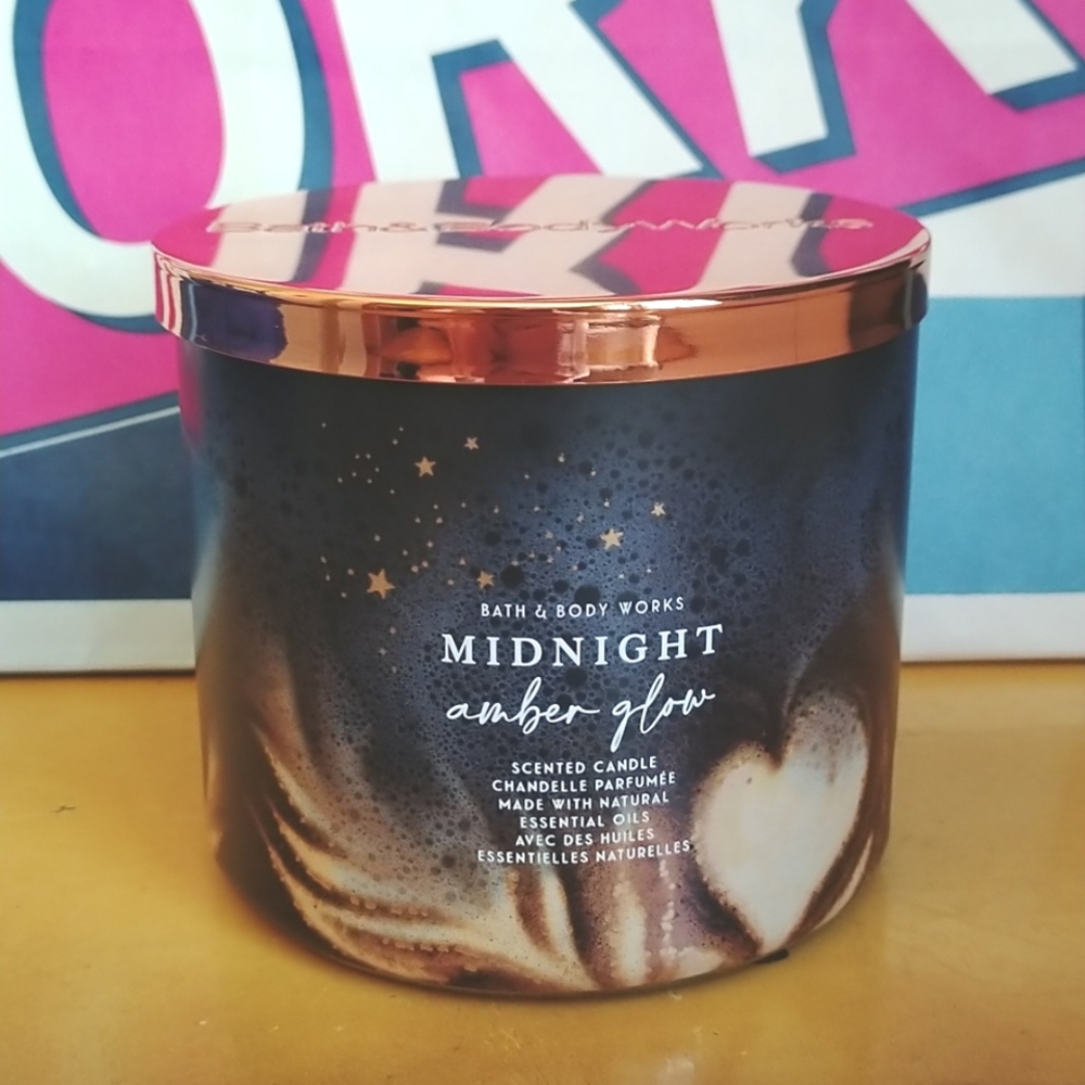 Brand New Bath & Body Works Midnight Amber Glow 3 Wick Candle